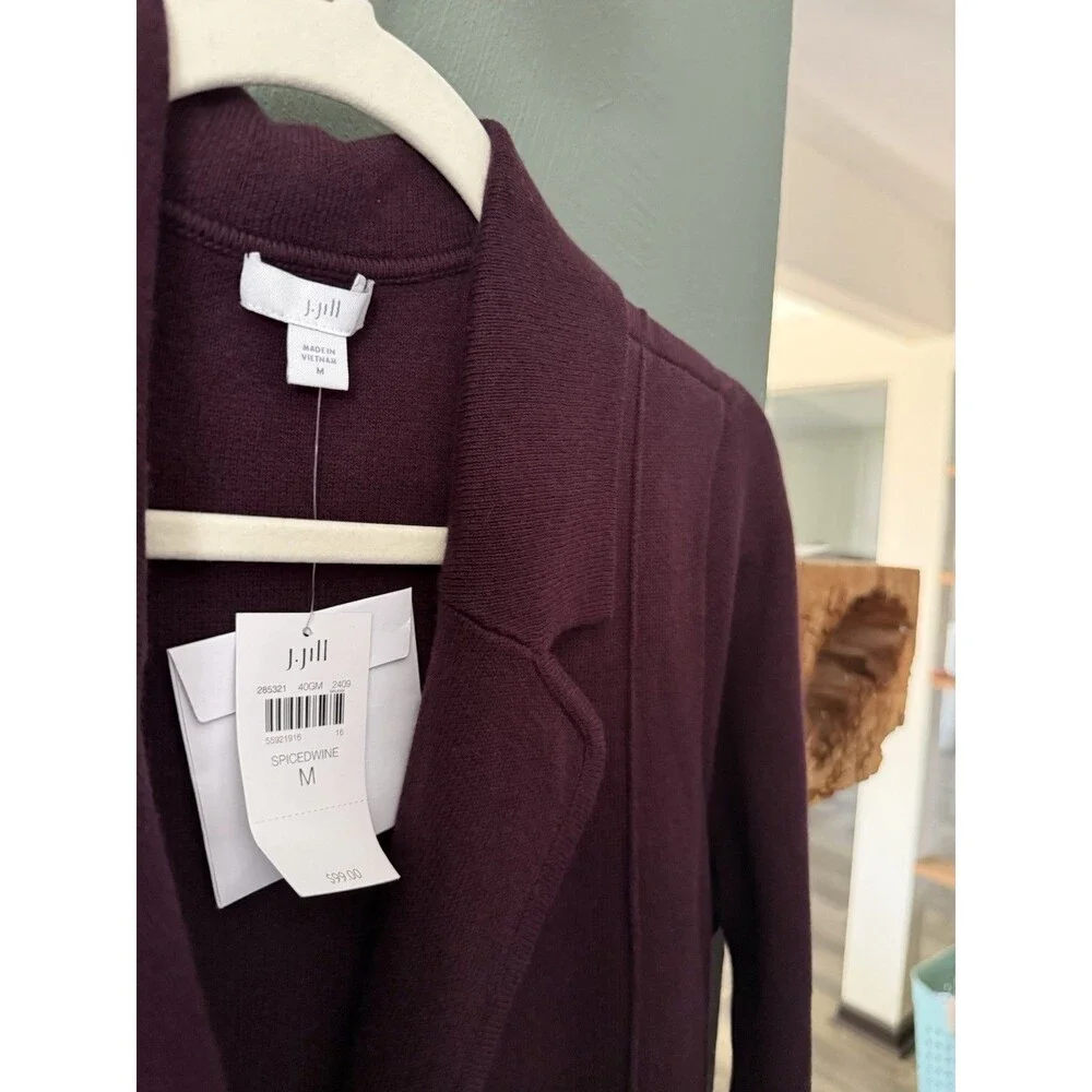 J. Jill Women’s New Double-Knit Long Sleeve Sweater Blazer Spiced Wine Size M